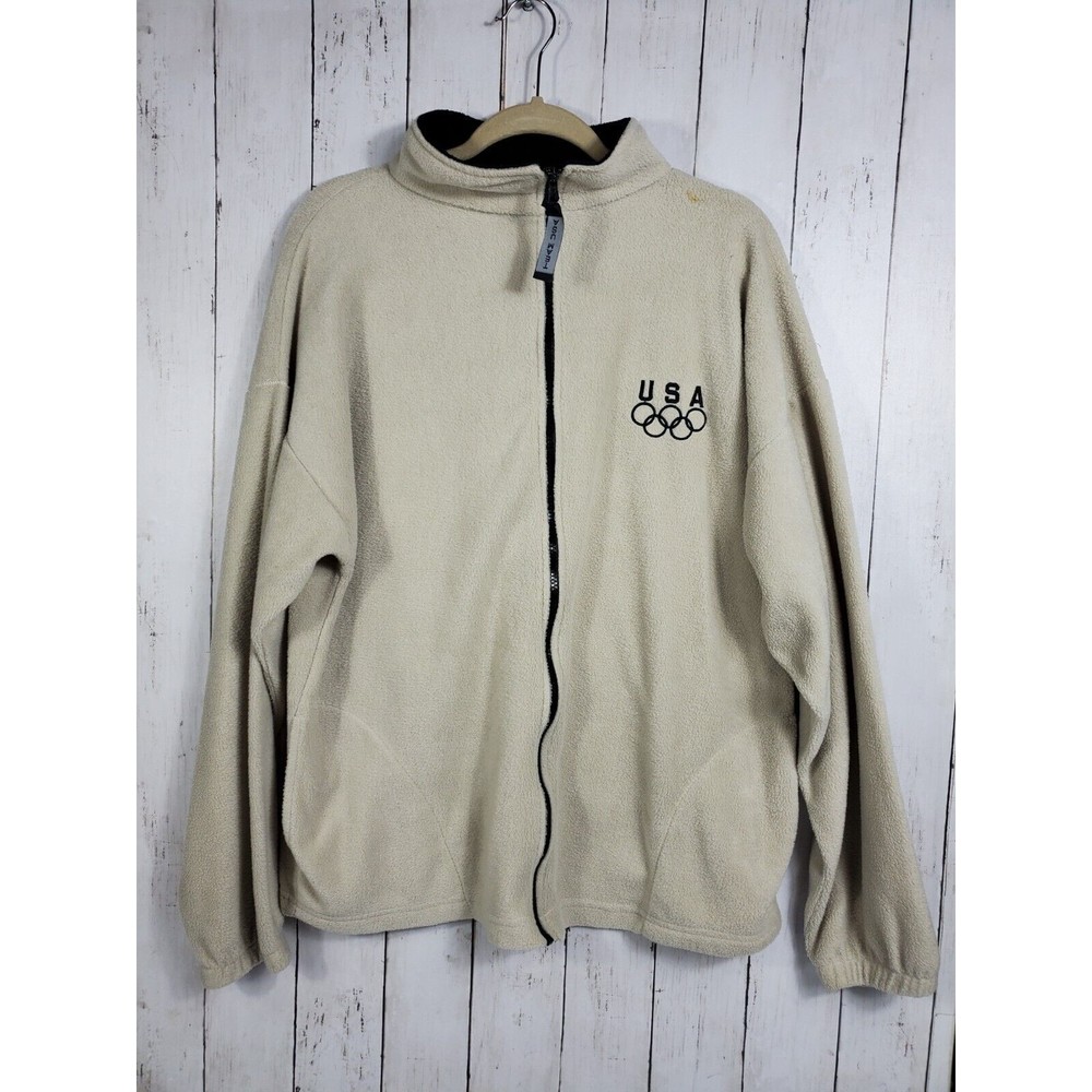 Team USA Fleece Jacket Size 2XL Mens Women Olympics Beige Full Zip Coat